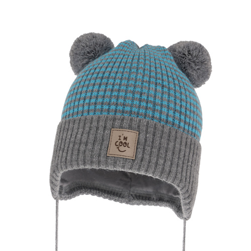 Chlapecká podzimno-jarní čepice šedá s dvoma bambulami Laurent