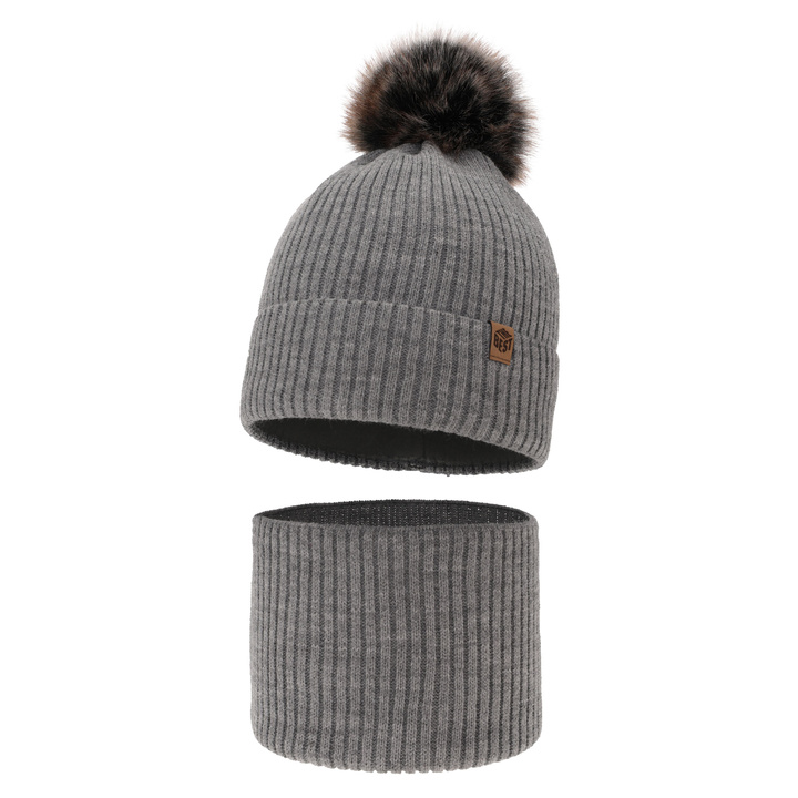 Komplet zimný chlapčenský: čiapka a tunel šedý s bambuľou Wizar