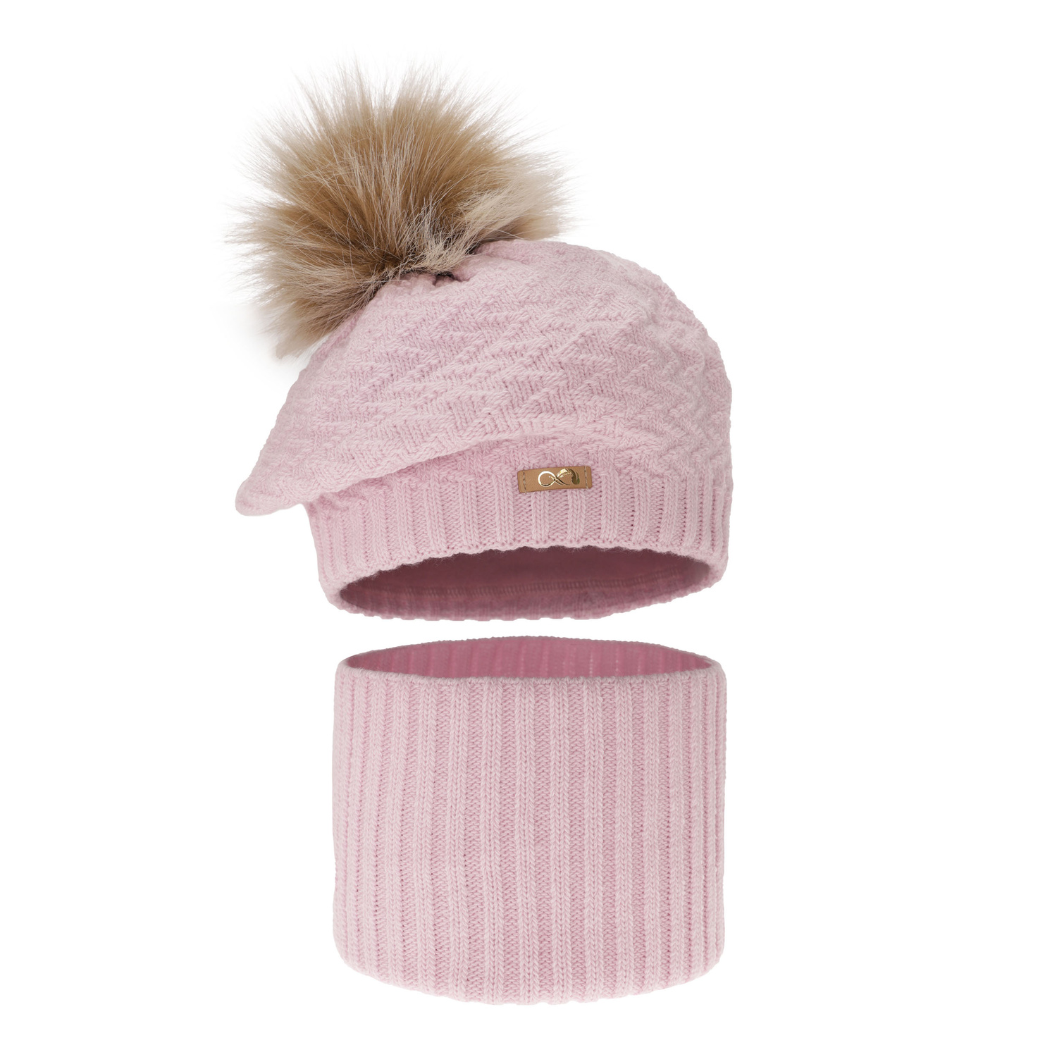 Dievčenský zimný set: čiapka a tunel fialový s bambulou Atene