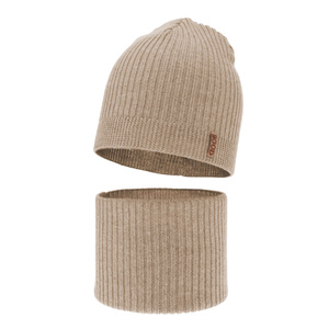 Chlapčenská čiapka a komín, jesenný/jarný set béžový 100% vlna extra jemná merino Chester