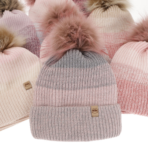 Zimná dievčenská súprava: čiapka a tunel šedý s bambulou Gimena