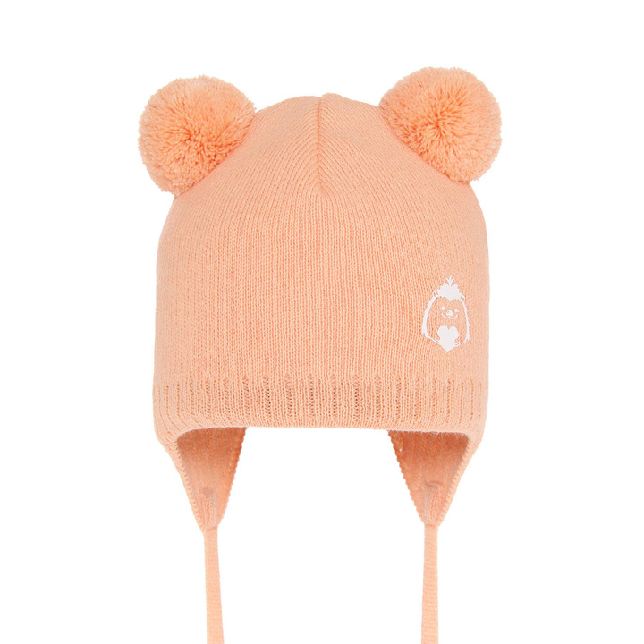 Dievčenská jesenná/jarná čiapka oranžová s dvoma bambuľkami Bunia
