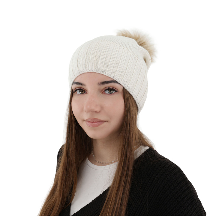 Dámska zimná čiapka krémová merino vlnená Malga