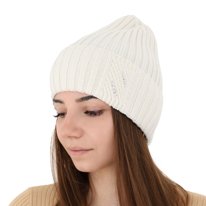 Dámská zimní čepice béžová 100% extra fine merino vlněná Ariga