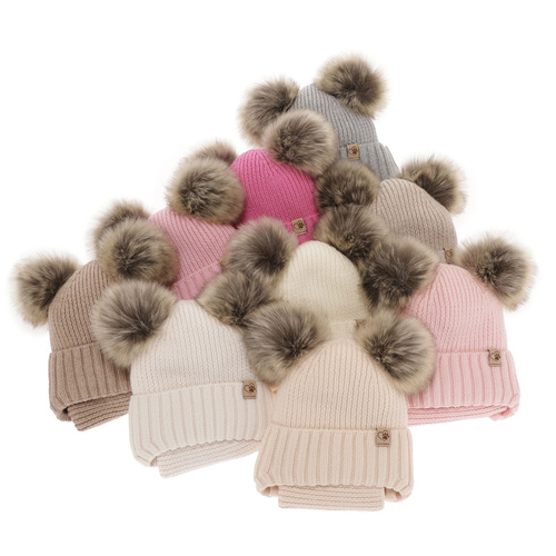 Komplet zimnej dívčí: čepice a tunel béžový 100% extra fine merino vlna Silvia