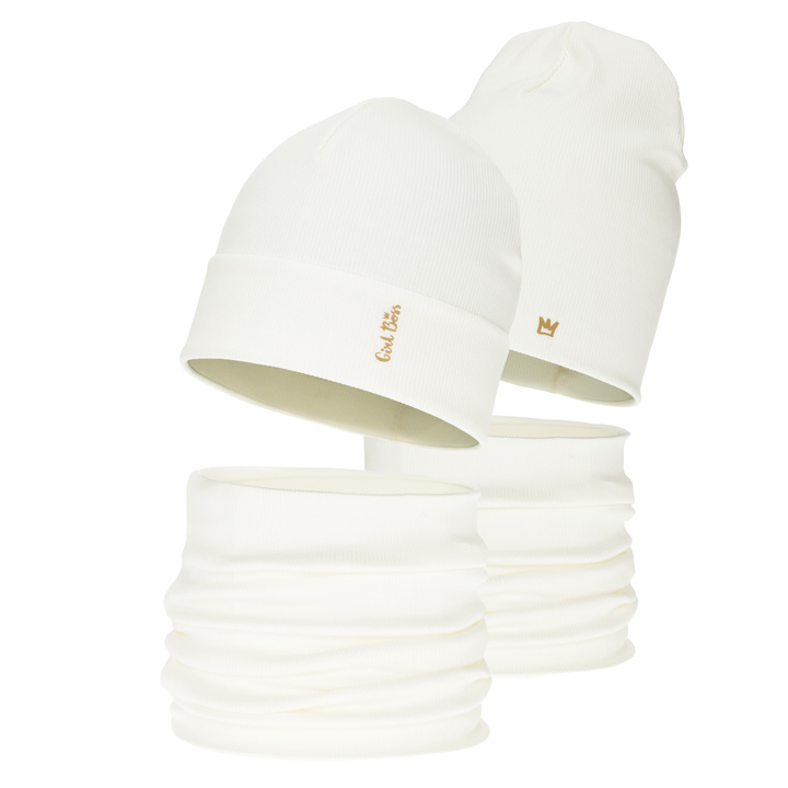 Komplet podzimní, jarní dívčí: čiapka a tunel, bavlnený, krémový, Carina