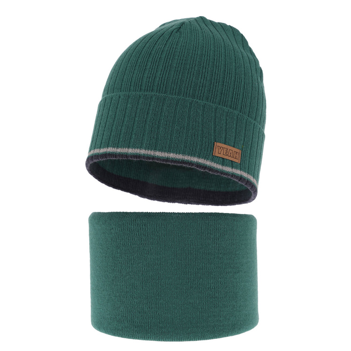 Jesenný/jarný chlapčenský set: čiapka a tunel, s bavlnou, zelený London