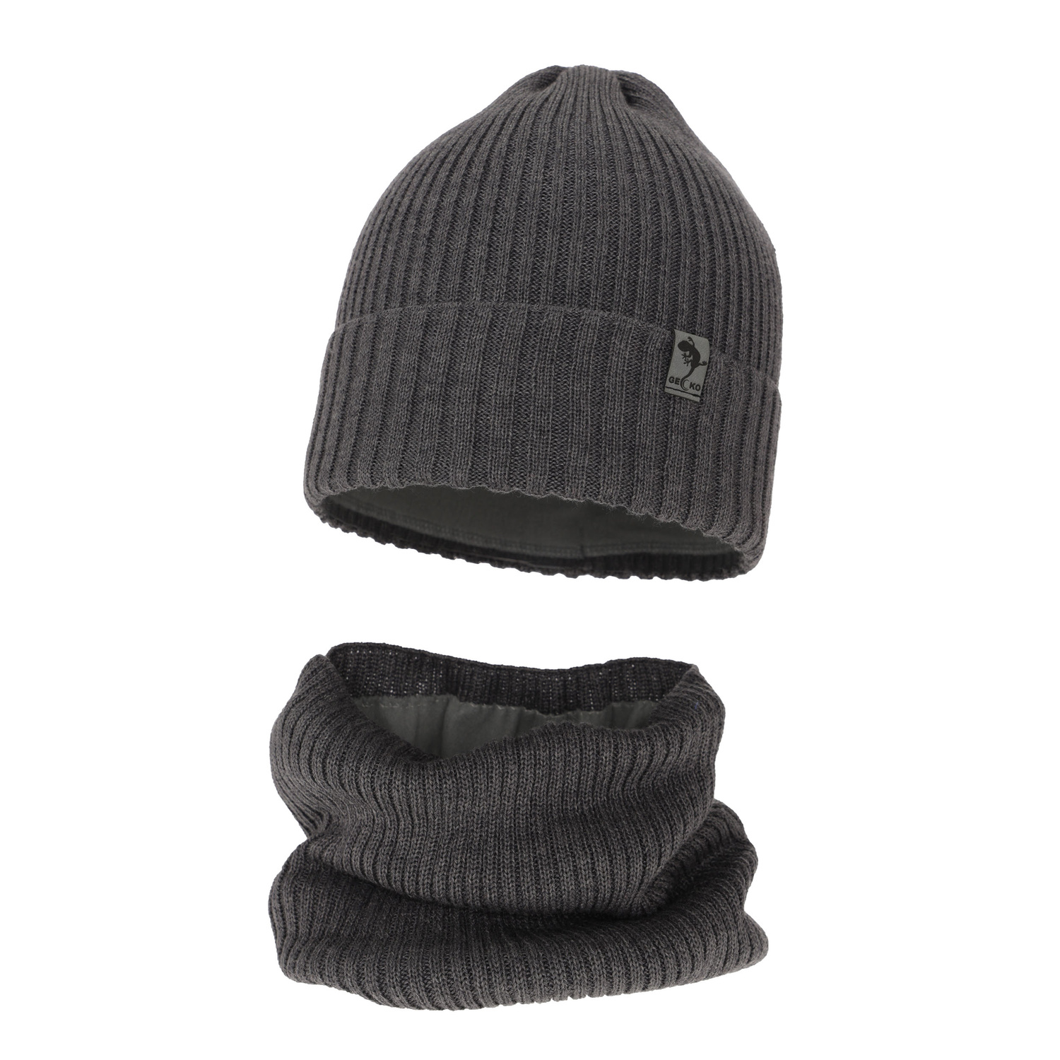 Komplet zimný chlapčenský: čiapka a šál šedý merino vlna Gecko