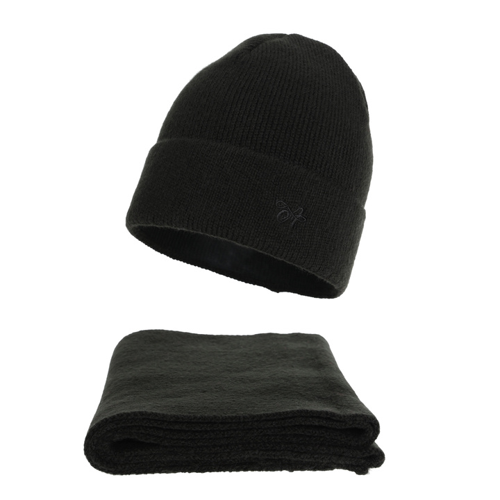 Komplet zimní dámský: čiapka a šála, čierny, Rava