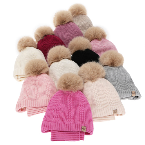 Čiapka a tunel pre dievčatá zimný komplet, biely, 100% merino vlnený, podšitý vlneným fleecom, zaväzovací Danielle