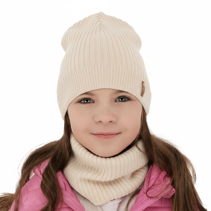 Jesenný/jarný dievčenský set: čiapka a tunel růžový 100% lână merino extra fină Chelsie