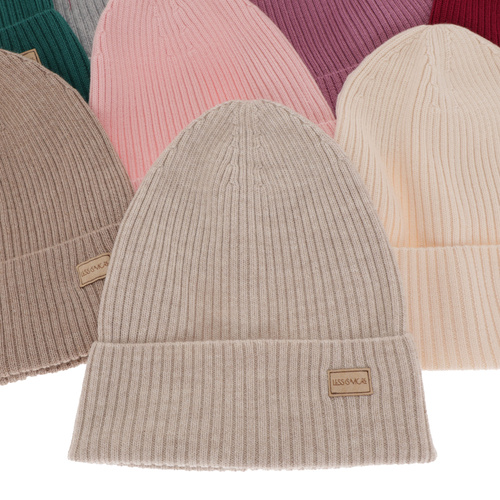 Dámská zimná čiapka, zimná, wiosenna, hnedá, 100% merino vlnená, Sophie