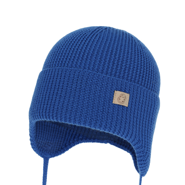 Chlapecká zimní, podzimná, jarní čiapka, modrá, 100 % merino vlnená, zaväzovacia, Bakadi