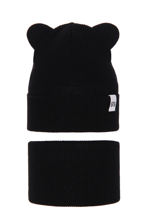 Jesenný/jarný dievčenský set: čiapka a tunel, s bavlnou, čierny Kajra