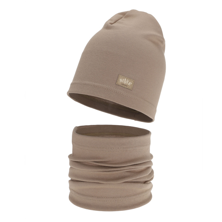 Komplet podzimní, jarní dívčí: čiapka a tunel, béžový, bavlnený, Torila