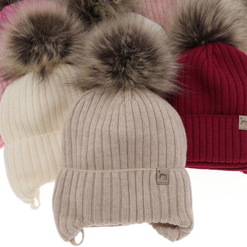 Komplet zimnej dívčí: čepice a tunel krémový 100% extra fine merino vlna Junika