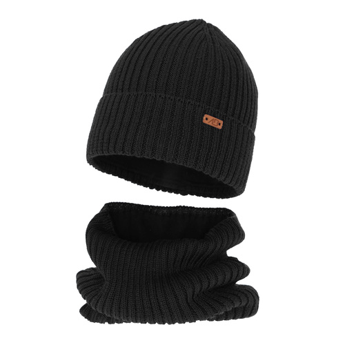 Komplet zimný chlapčenský: čiapka a šál černý merino vlna Palermo