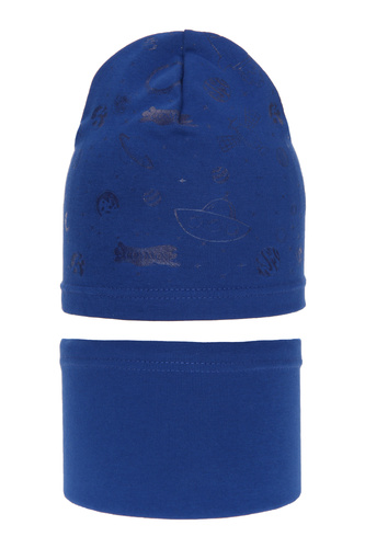 Jesenný/jarný chlapčenský set: čiapka a tunel modrý Kosmos