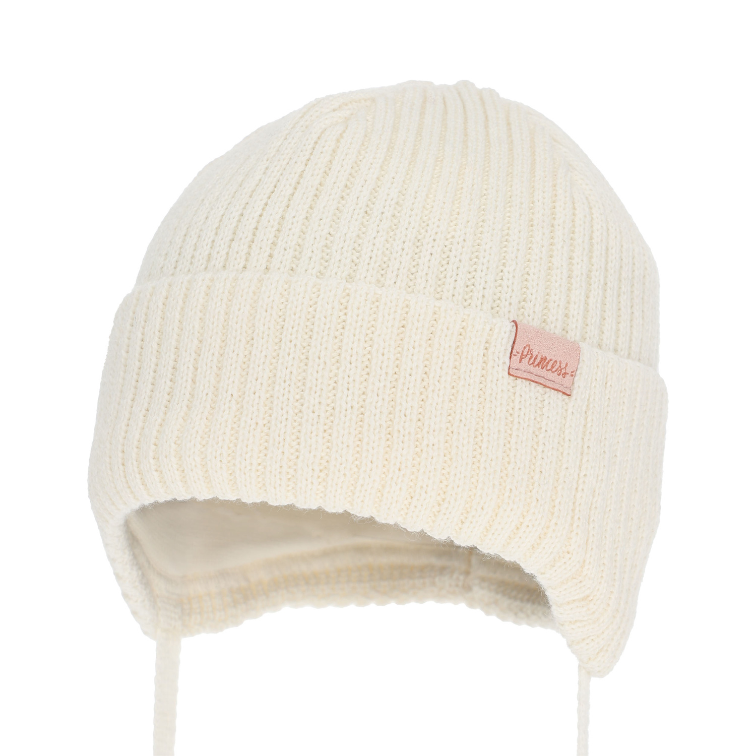 Dívčí zimní čiapka, krémová, zaväzovacia, s merino vlnou, Punia