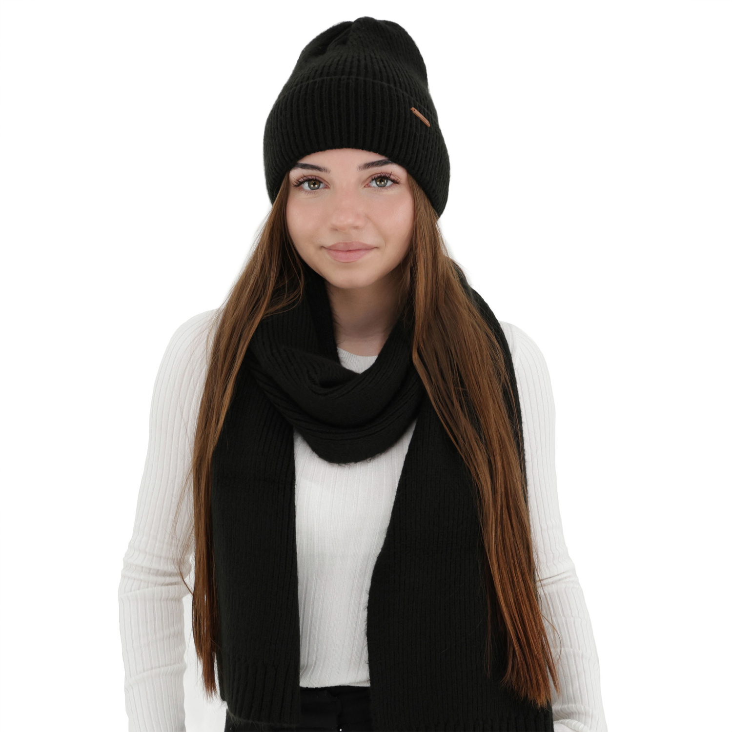 Komplet zimní dámský: čiapka a šála, béžový, s merino vlnou, Seala