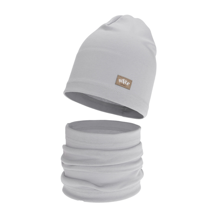 Komplet podzimní, jarní dívčí: čiapka a tunel, šedý, bavlnený, Torila