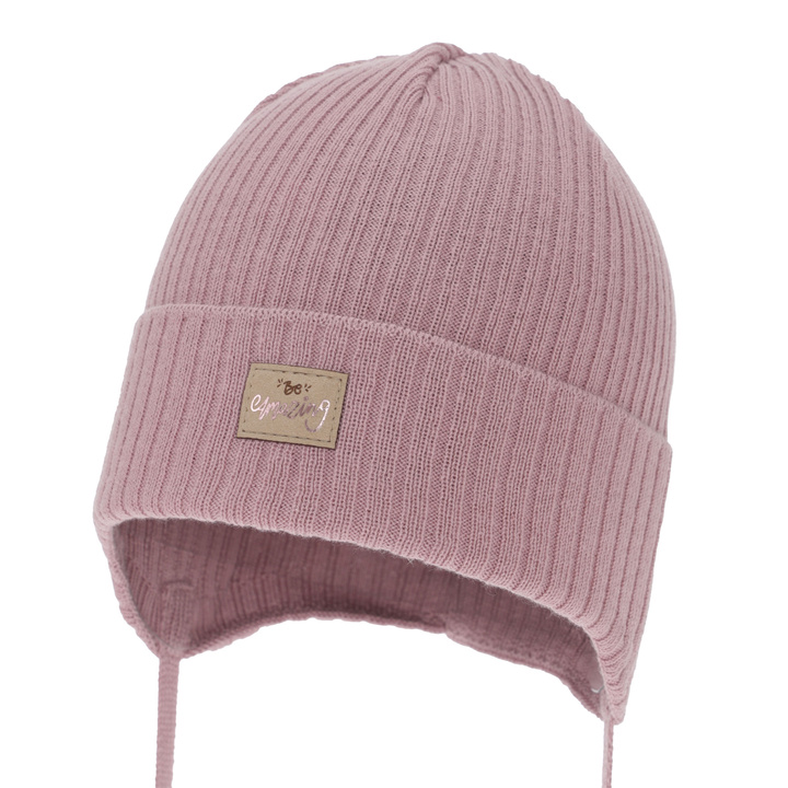 Dívčí podzimní/jarní čiapka, ružová, zaväzovacia, s bavlnou, Tindra