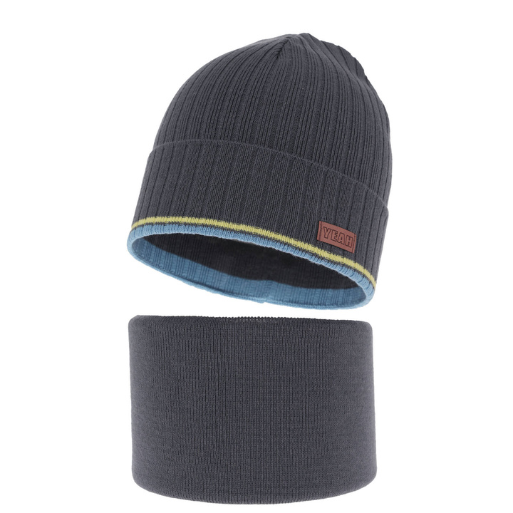 Jesenný/jarný chlapčenský set: čiapka a tunel, s bavlnou, sivý London