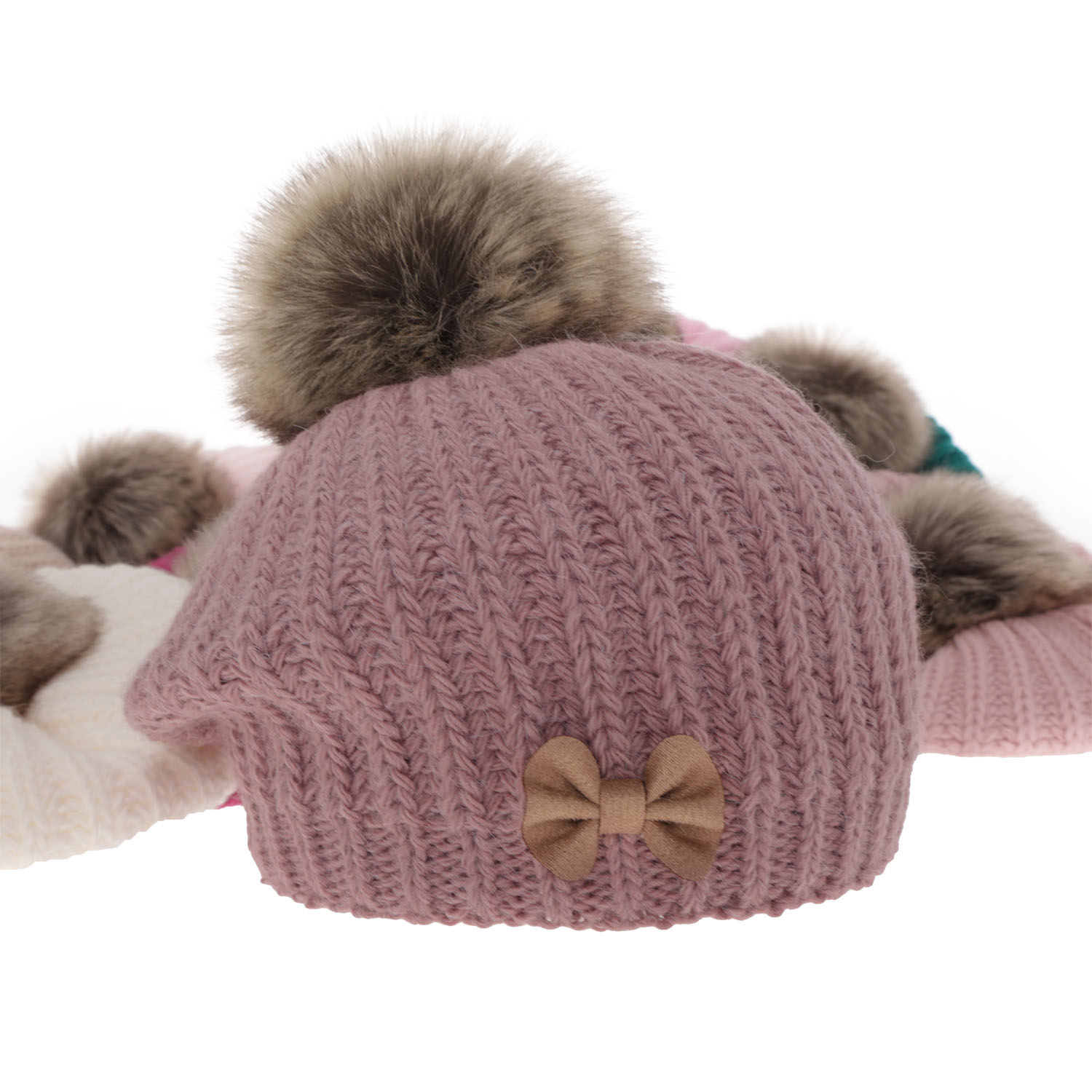 Dievčenský zimný set: čiapka a tunel růžový s bambulou Polinezja