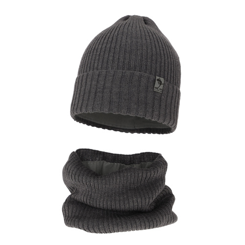 Komplet zimný chlapčenský: čiapka a šál šedý merino vlna Gecko