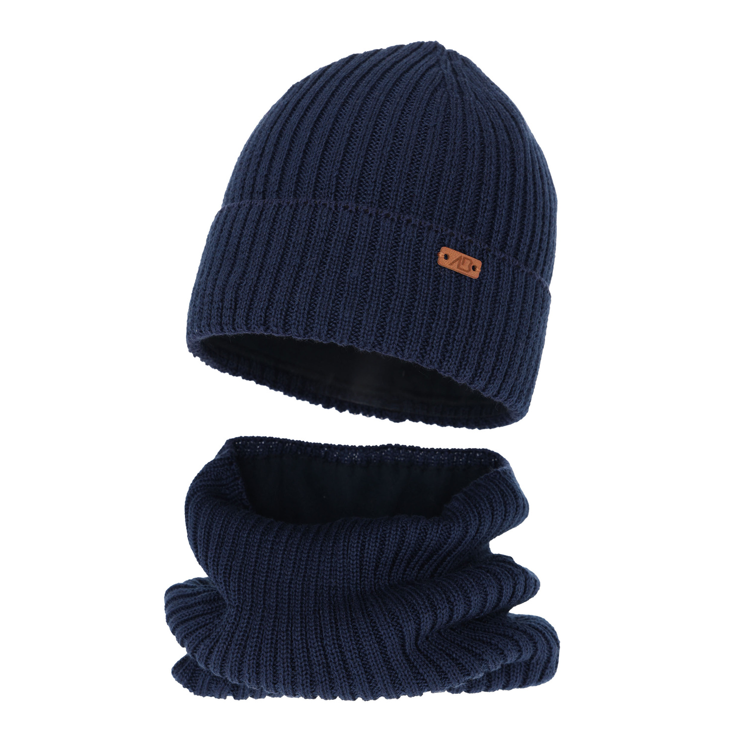 Komplet zimný chlapčenský: čiapka a šál tmavě modrý merino vlna Palermo