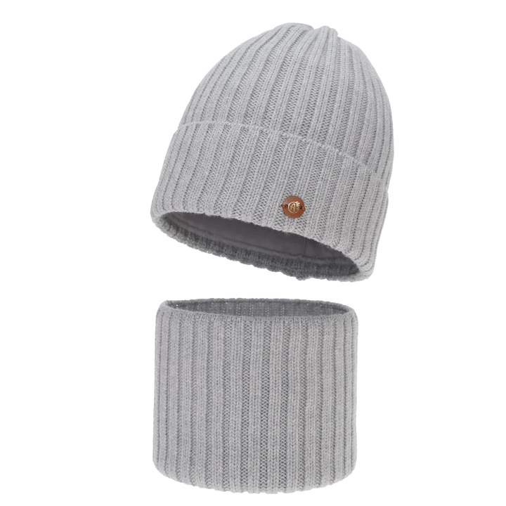 Komplet zimní dívčí: čiapka a tunel, béžový, 100 % merino vlnená, podšitá bavlnou, Vanira