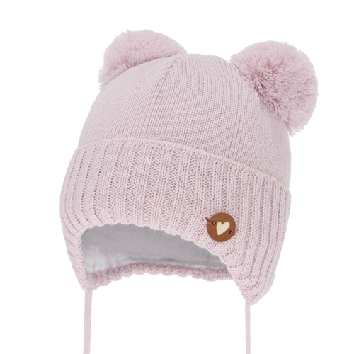 Dívčí zimní čiapka, fialová, zaväzovacia, s merino vlnou, Mesyna