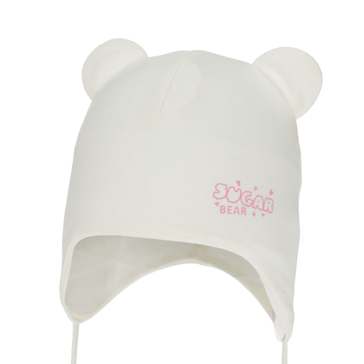 Dívčí podzimní/jarní čiapka, krémová, bavlnená, zaväzovacia, Kelda