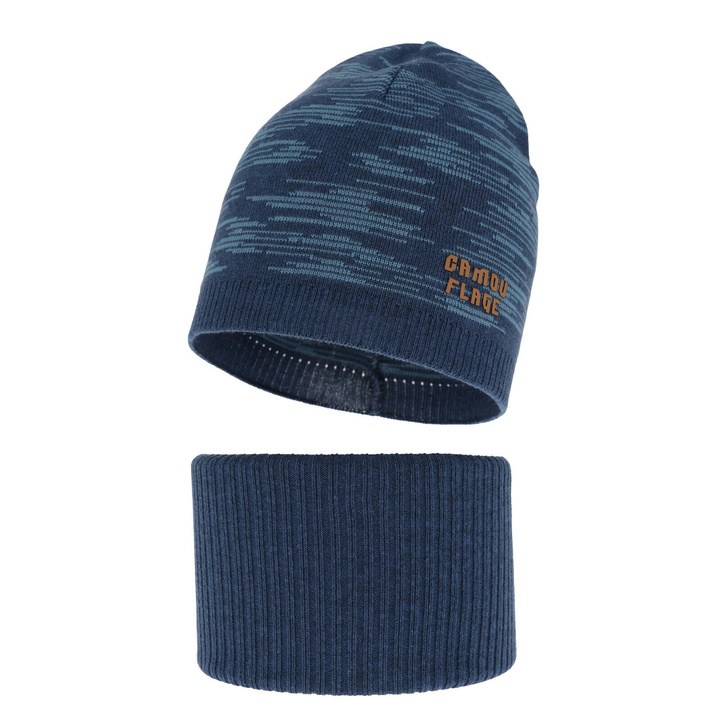 Jesenný/jarný chlapčenský set: čiapka a tunel, s bavlnou, modrý Carter