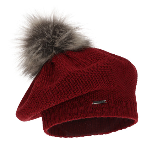 Dámska zimná baretka bordó merino vlnená Bonnie