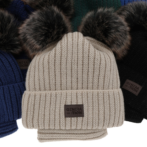 Kompletná zimná detská sada: černý čiapka a šál s dvoma mašľami Tokio