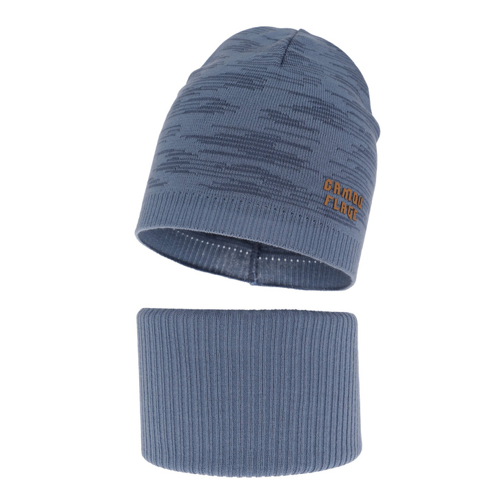 Jesenný/jarný chlapčenský set: čiapka a tunel, s bavlnou, modrý Carter