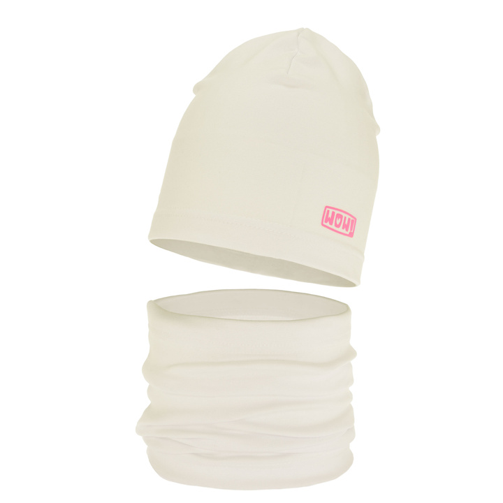 Jesenný/jarný dievčenský bavlnený set: čiapka a tunel krémový Friza