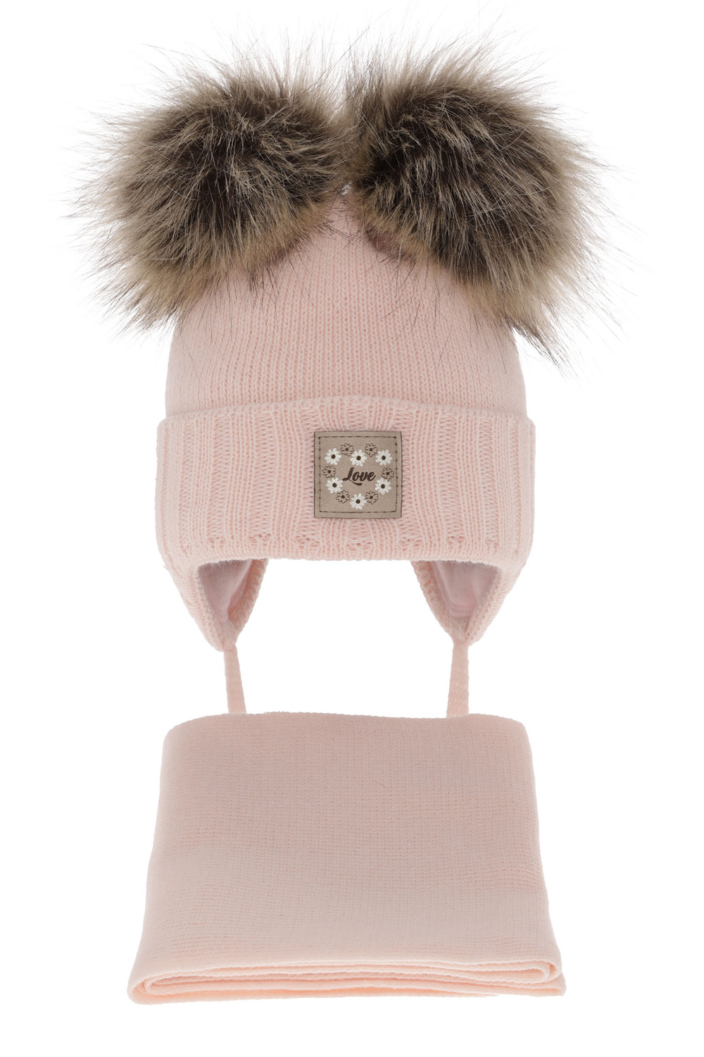 Komplet zimnej dívčej: čiapka a šála růžový se dvěma bambulemi Jazz
