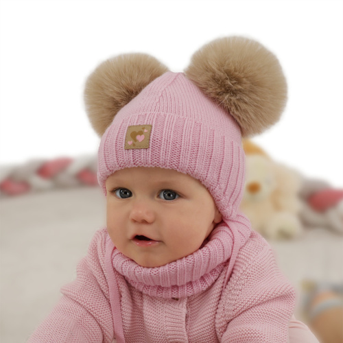 Dievčenská čiapka a nákrčník, zimný set, šedý, 100% merino vlna, podšitý vlneným polaram, Ronia