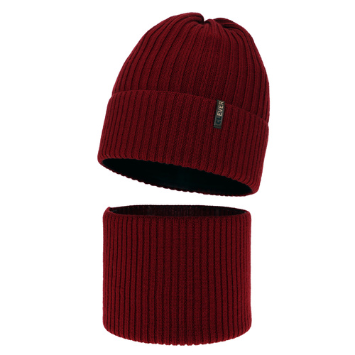 Komplet zimný chlapčenský: čiapka a šál, bordó, 100% merino vlna Gizmo