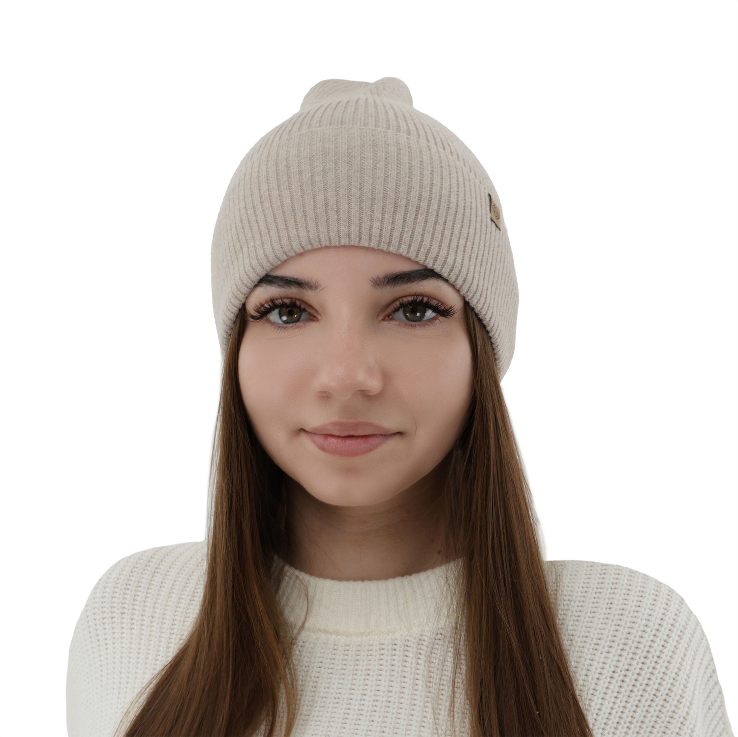 Dámská podzimní, zimná čiapka, svetlobéžová, s merino vlnou s kašmírom, Alineta