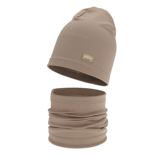 Komplet podzimní, jarní dívčí: čiapka a tunel, béžový, bavlnený, Torila