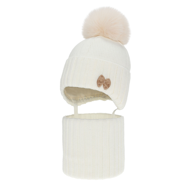 Komplet zimnej dívčej: čiapka a tunel krémový s bambuľou Talena