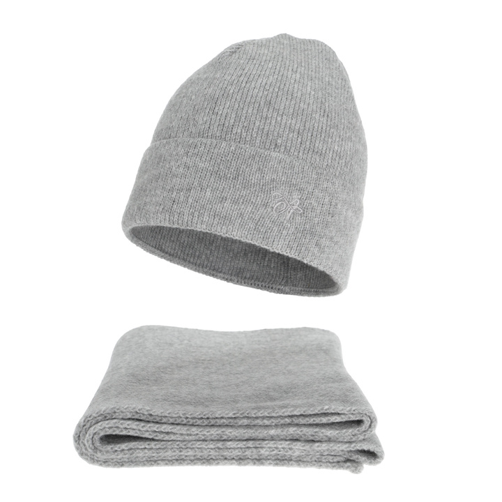 Komplet zimný dámsky: čiapka a šála, sivý, Rava