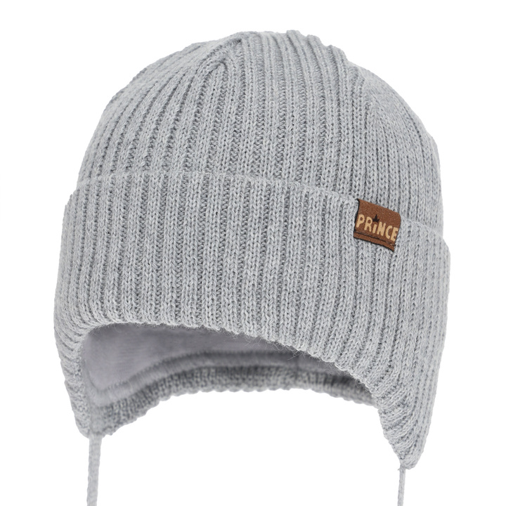 Chlapecká zimní čiapka, zaväzovacia, s merino vlnou, šedá, Puser