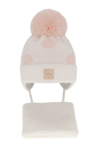 Komplet zimní dívčí: čepice a šála bílý s bambulí Agostina