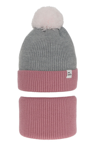 Zimný dievčenský set: čiapka a tunel ružový s bambulou Rosalin