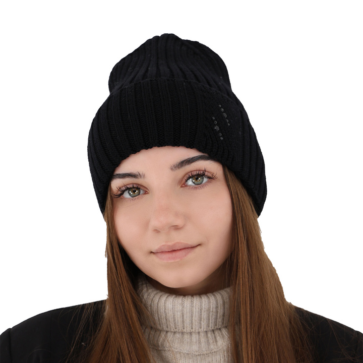 Dámská zimní čepice černá 100% extra fine merino vlněná Ariga