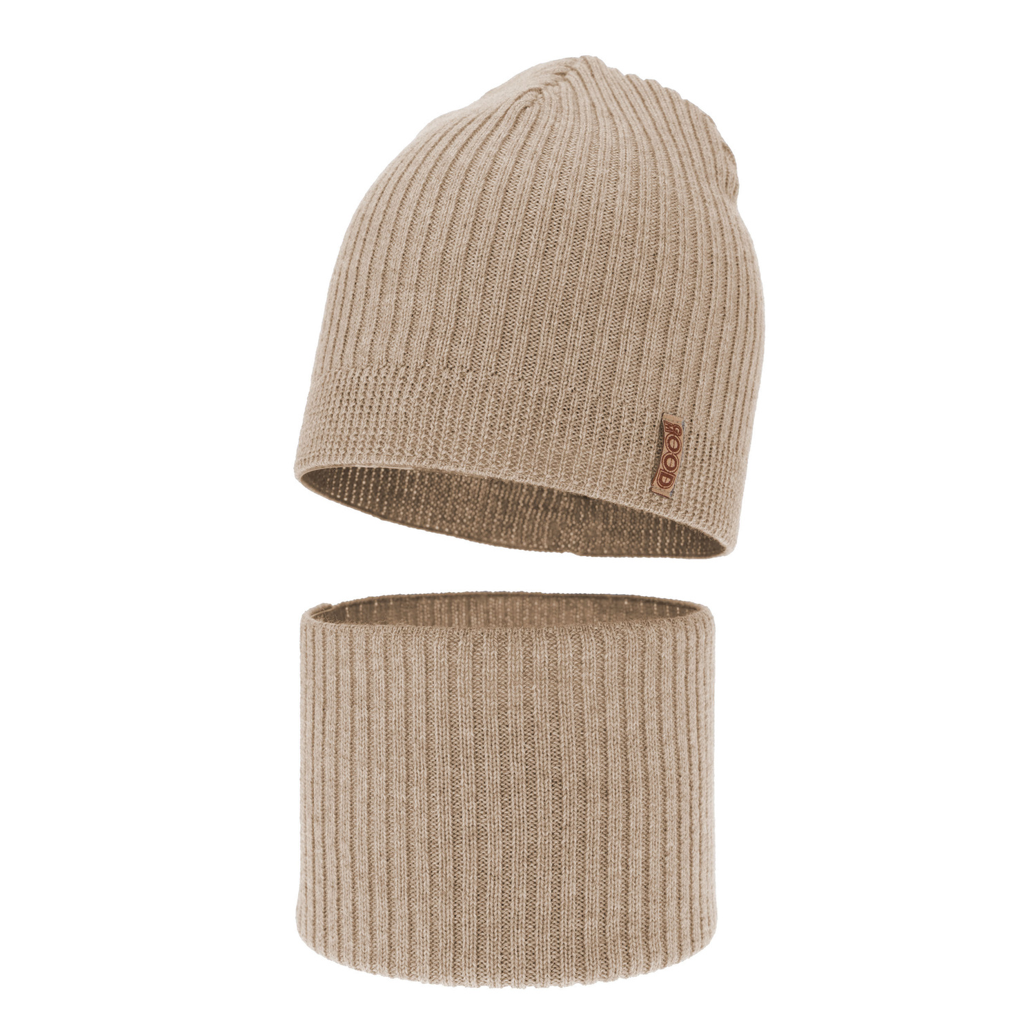 Chlapčenská čiapka a komín, jesenný/jarný set béžový 100% vlna extra jemná merino Chester